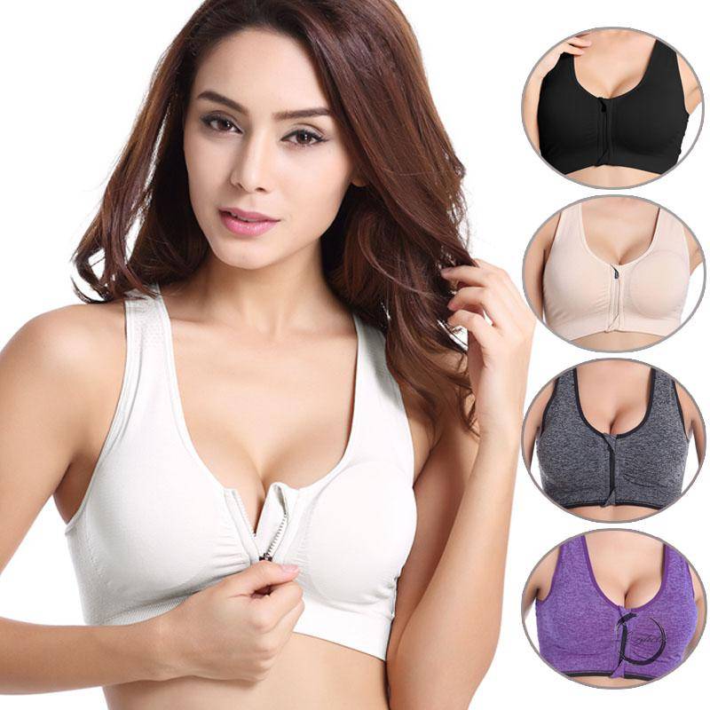 I613 Womens Silk Sport Bra Front Zipper Breathable Closure Wirefree Womens Solid Color Push Up Bra